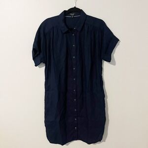 Baird McNutt Irish Linen for J.Crew Navy Blue Button Down Shirt Dress Womens M